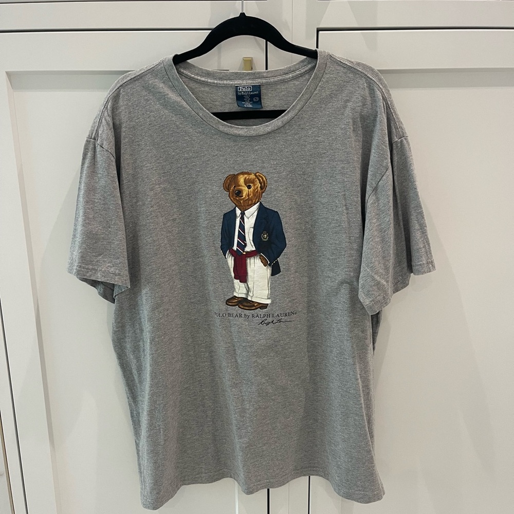 VTG Polo Ralph Lauren Tee T-Shirt Preppy Bear Gray Pure Cotton Size XL Classic